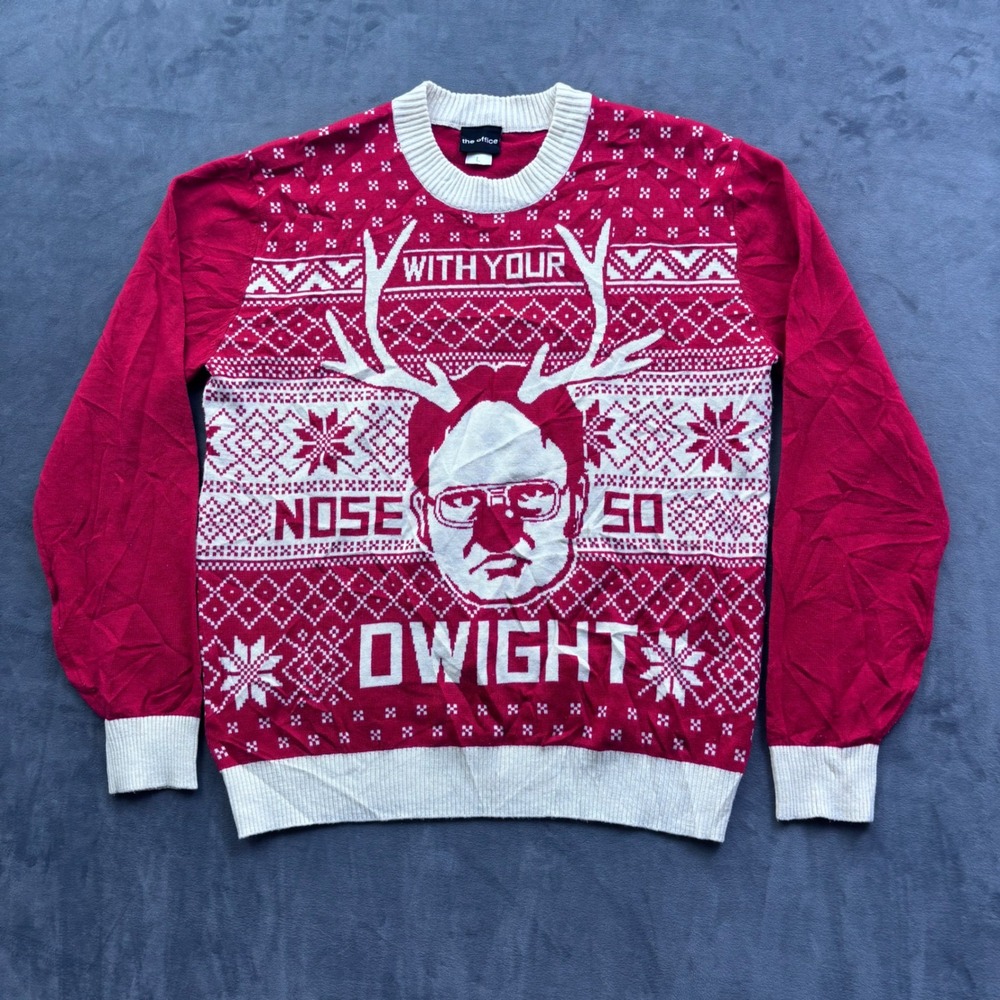 The Office Dwight Schrute Christmas Sweater Red White Fair Isle Mens Large L